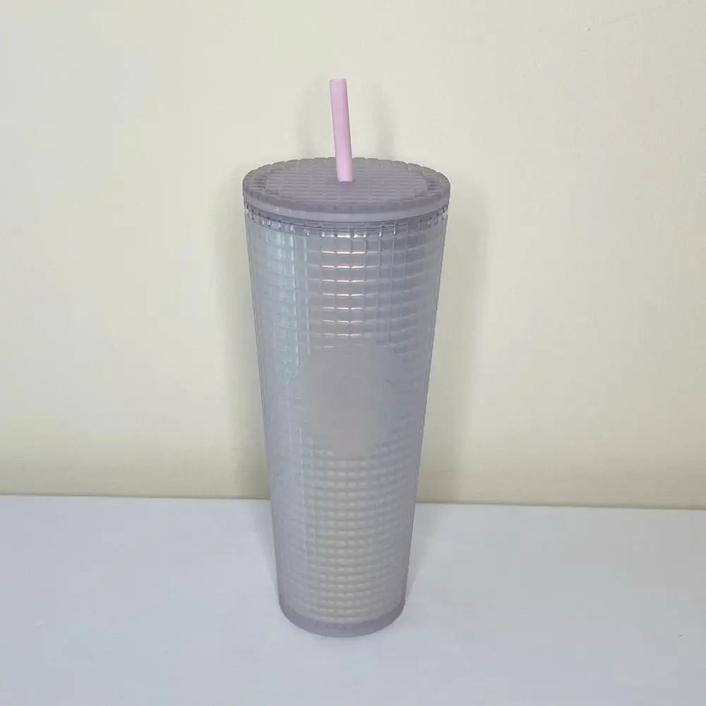 Starbucks Soft Touch White Frosted Grid Iridescent Tumbler 24oz Venti